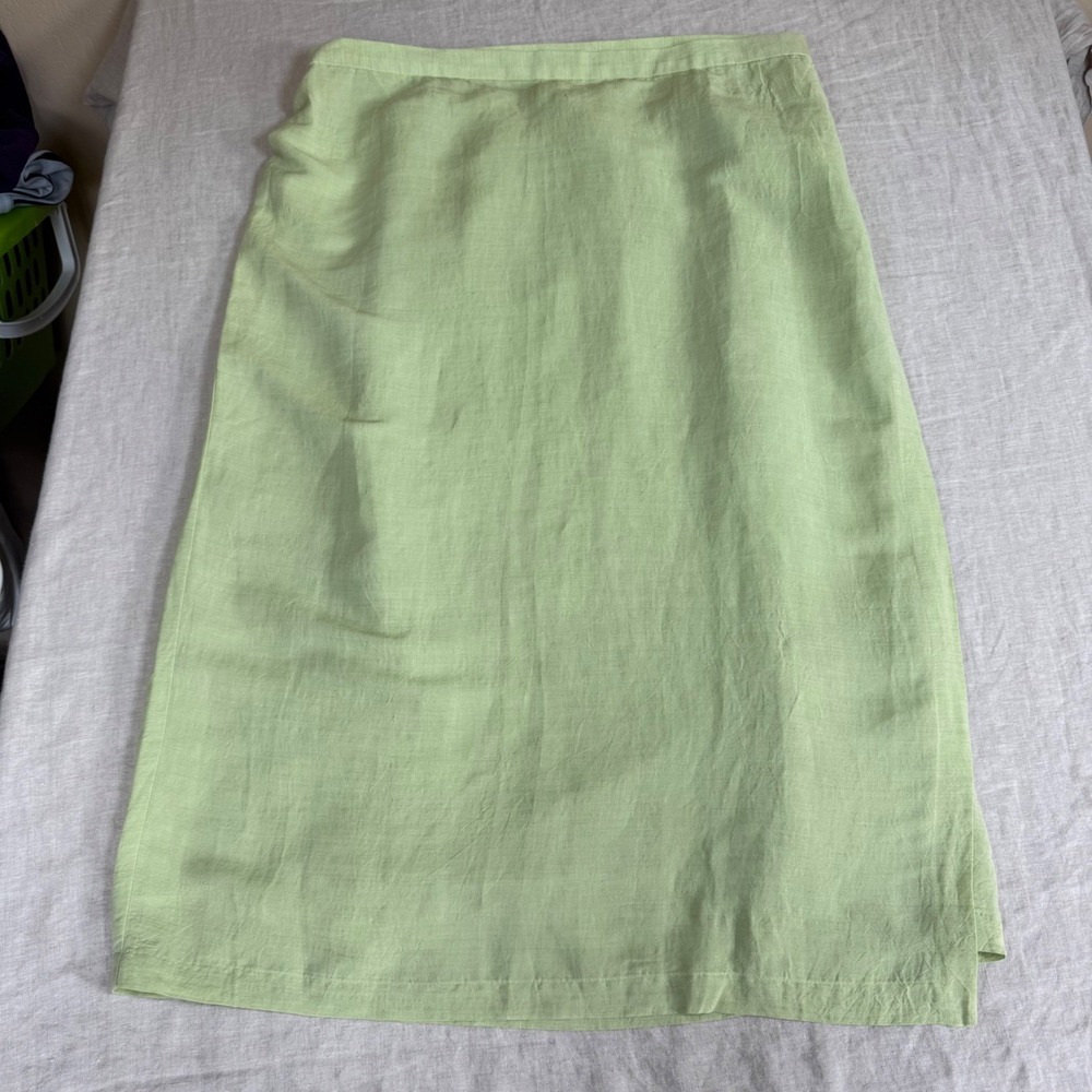 Eileen Fisher Button Wrap Skirt Women 3XP Lime Green NWT Linen Blend Midi - Picture 13 of 13